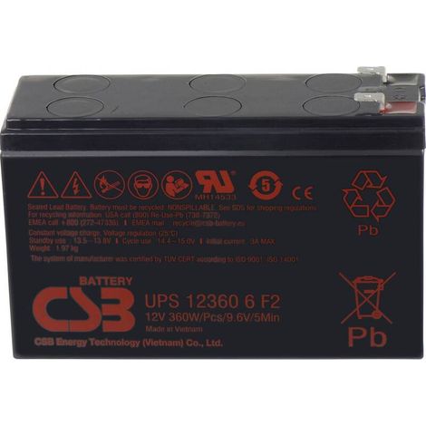 [NEUWERTIG] B-Ware CSB Bleiakku UPS 123606F1F2 AGM 12V 7Ah wartungsfrei Flachste 151x99x51mm (1/2)