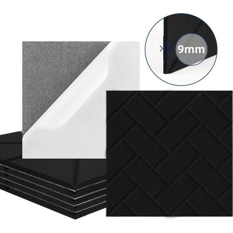Lot de 12 panneaux acoustiques autocollants, rembourrage insonorisant en polyester, panneaux muraux insonorisants haute densité, 30 cm x 30 cm, noir (1/5)