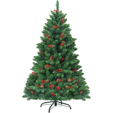 Sapin de Noël Artificiel LED Charnières avec Support Métallique Robuste Système de Pliage Aiguilles en PVC 135cm (1/2)