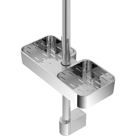Mensola doccia universale in abs Argento rinforzato per asta saliscendi da 18-22-25mm - 25x11x4cm (1/3)