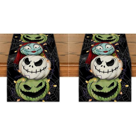 Camino de mesa de Halloween de 33 x 183 cm. Decoración espeluznante de Halloween, centro de mesa, decoración para mesa de comedor (2 piezas). (1/4)