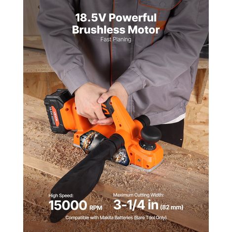 Rabot Électrique sans Fil Largeur Coupe 82 mm Raboteuse à Bois à Main 15000 tr/min Moteur sans Balais Profondeur Coupe Réglable pou… (1/5)