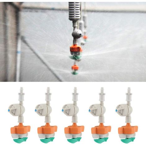 5 wassersparende Sprinklerdüsen mit 360°-Drehung, tropffreier Hängesprinkler, Mikrotropf-Einsätze für Blumenbeete und Gemüsegärten. (1/3)