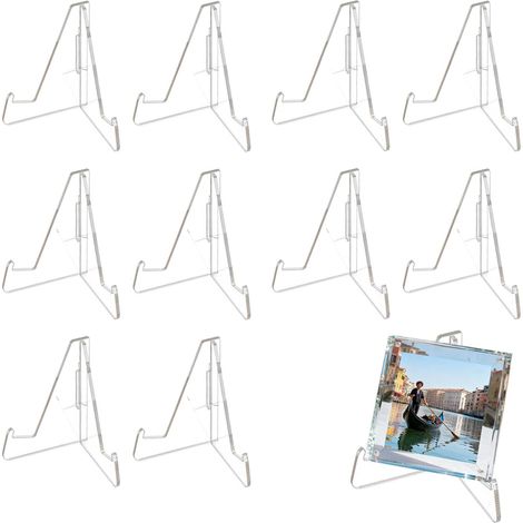 10 présentoirs acryliques transparents pour cartes, déco Pâques & Carnaval, mini chevalets rigides pour vitrine et bureau. (1/5)