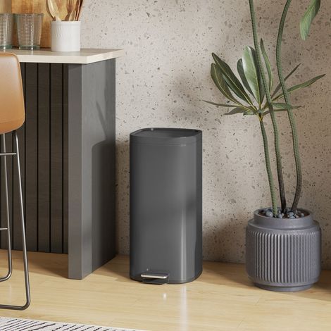 Cubo de basura de cocina de 30 litros con pedal, tapa, cierre suave y función de apertura automática para cocina y hogar. (1/5)
