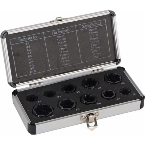 10 pièces 9-19mm kit de Coffret d’extracteurs pour écrous Kit de détachage d'écrou Douille Extracteur de Boulon Vis de Démontage Extracteur Enlèvement Set Outils de Filetage (1/4)