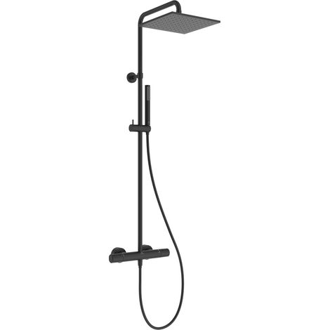 Ideal Standard Tiro système de douche, ensemble économe en eau avec thermostat, douche à effet pluie et douchette à main en forme de tube, protection anti-brûlure – Noir Mat (315 x 510,5 x 1 117 mm) (1/4)