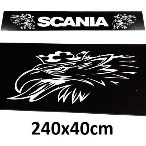 Garde-boue, arrière, 40x240cm, Scania, avec écriture blanche et logo sur fond noir, en caoutchouc résistant