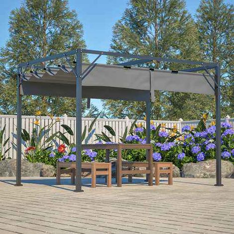 BIRCHTREE Steel Frame Pergola 3x2M PE Canopy Adjust Shade Shelter Backyard Grey