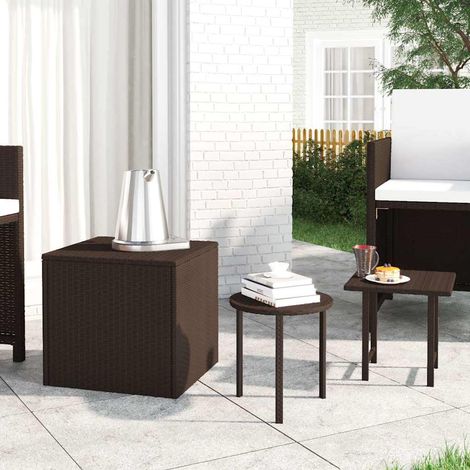Tables d'appoint 3 pcs-Table basse-Table Salon marron résine tressée 766142 (1/5)