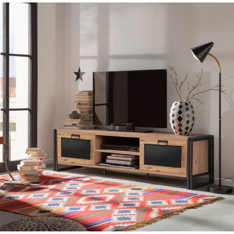 TV-Möbel Arcas Atlantic Pine Schwarz Melamin 180x50x45 cm