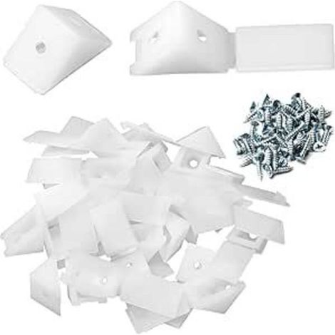 Lot de 40 équerres d'angle en plastique nylon blanc en forme de L avec capuchon de protection 2,1 x 2,1 x 1,7 cm (L x l x H) - Support à angle droit à 2 trous pour réparation, réparation (1/5)