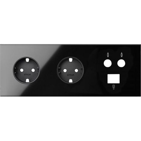 SIMON 100 - Kit frontal 3 el. 2 bases + TV + RJ45 negro brillo 10020303-138