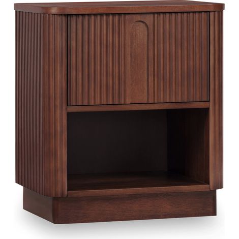 Teamson Home Reeded Bedside Table with Open Shelf and Push-Open Drawer, Modern Wooden Bedroom Storage Furniture, Walnut Finish (1/5)