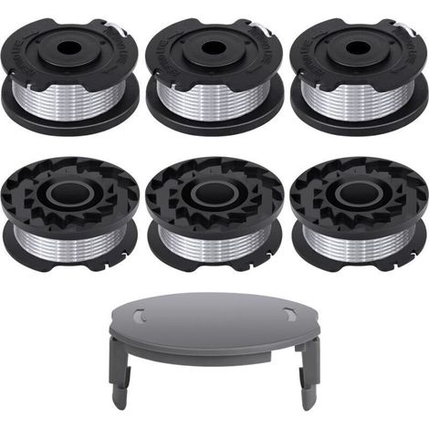 6 bobines pour coupe-bordures Bosch - Compatibles F016800569 et F016800385 - Diamètre 1,65 mm, longueur 4,9 m - Capuchon F016F04557 inclus.