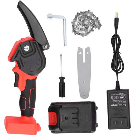 4in 21V 2000mAh Tronçonneuse Mini sans Fil Rechargeable Électrique Tronçonneuse à Bois Coupe Élagage Scie à Chaîne Prise US 100-240V (1/5)