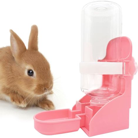 Fontaine à eau suspendue pour cage - convient aux lapins, hamsters, etc. Bouteille d'eau rose (1 pièce). (1/4)