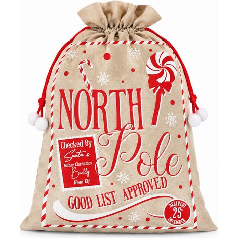 6cm North Pole Hessian Christmas Sack with Drawstring Closure for Gifts (1/5)