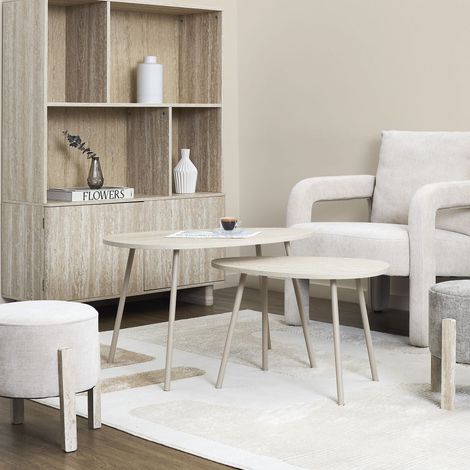 Lot De 2 Tables Gigognes - Home Deco Factory - Galet Terra Nova - élégantes - Modulables - Blanc Et Beige