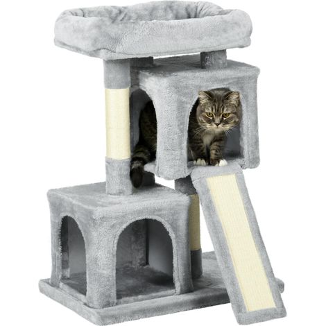 Arbre à chat avec poteaux en sisal, griffoir, jusqu'à 30 kg, gris clair, 59 x 39 x 83 cm Ce produit est fabriqué avec de (1/5)