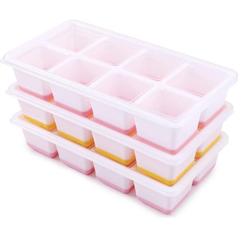 3er Pack Große Silikon Eiswürfelform mit Deckel, BPA Frei, Stapelbar (1/5)