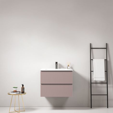 Mobile bagno sospeso cannettato 60 cm Rosa Retro Lavabo in Ceramica Senza Specchio - Fiji Paint (1/4)