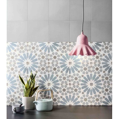 Carrelage Imitation Carreaux de Ciment DECO Etnic B Light Blue 20x20cm (1/5)