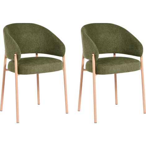 Conjunto de 2 sillas de comedor con tapizado de tela curvado patas de metal transferencia térmica verde Zane (1/5)