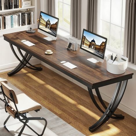 200 x 70 cm Computertisch mit großer Tischplatte, Laptoptisch, Schreibtisch im rustikalen Braun fürs Homeoffice