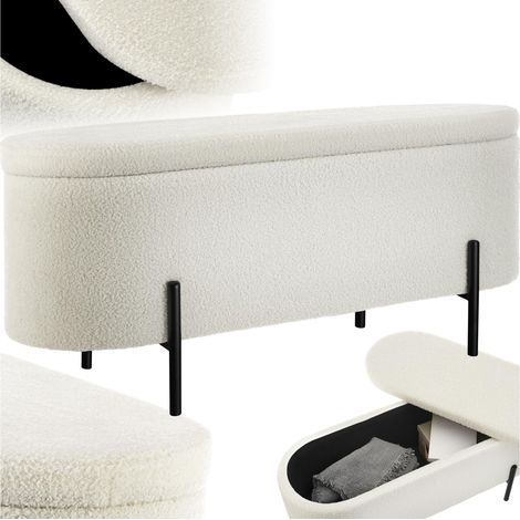 Banc de rangement bouclé avec coffre de 60 L, assise rembourrée pour entrée ou bout de lit (1/5)