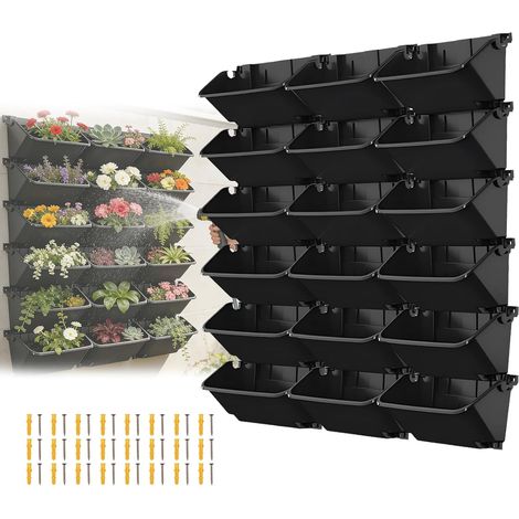 Vertical Garden, Plant Tower with Hanging Pockets and 18 Pots Vertical Wall Planter Growing System for Herbs, Fruits, Vegetables and Flowers, Indoor and Outdoor Plant Wall (Black) (1/5)