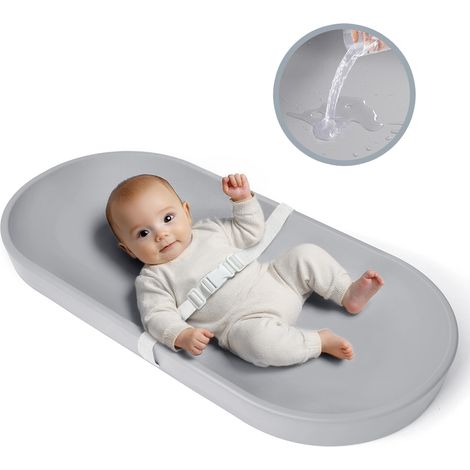 Matelas à langer pour bébé, en polyuréthane, lavable, avec sangle de sécurité, antidérapant, pour table à langer, gris clair