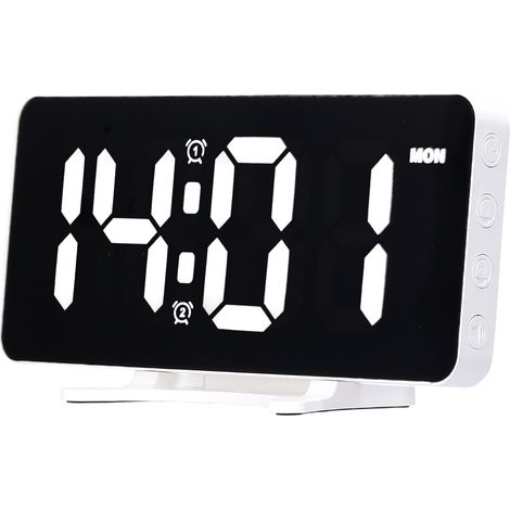 Sveglia digitale a LED da 6,7 pollici, superficie a specchio elettronica, formato 12/24 ore commutabile con 2 impostazioni, 4 livelli di luminosità, supporto per volume regolabile, uscita USB e funzio (1/5)