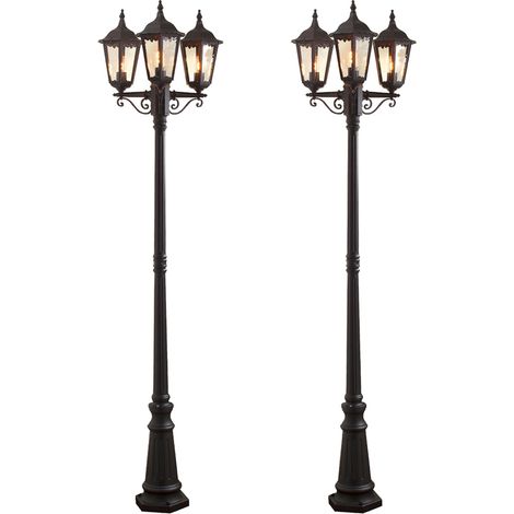 2er-Set schwarze Gartenlaterne FIRENZE 3 x E27 inkl. Pfahl und Fundament (1/5)