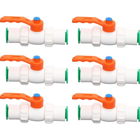 Lot de 10 vannes à bille pour tubes à connexion rapide, raccord droit, 20 mm, pour systèmes d'eau. (1/5)