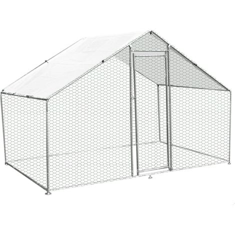 MonsterShop - Pollaio Recinzione Recinto per Capi Pollame Galline Polli Aia Animali Stia Gabbia con Tettoia Impermeabile 4x2x2m