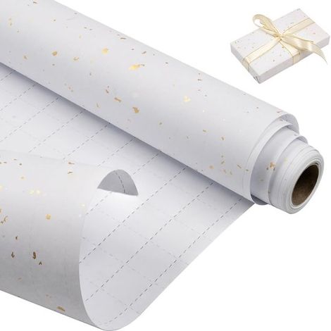 Rouleau de papier cadeau d'anniversaire 43 cm x 10 m, papier kraft recyclable pour anniversaires, mariages, fêtes prénatales, cadeaux d'invités, décoration, blanc (1/5)