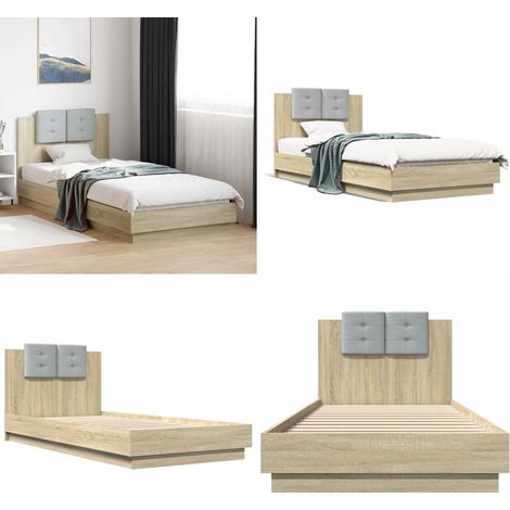Bettgestell mit Kopfteil Sonoma-Eiche 90x200 cm Holzwerkstoff - Bettes - Doppelbetten - Bettkopfteile - Holzrahmen - Lattenrost - Home & Living