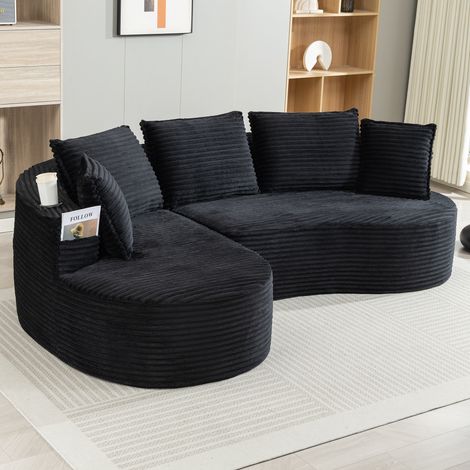 sofá curvo con portavasos y bolsillo, cordón negro 250 cm OKMYHOME (1/5)