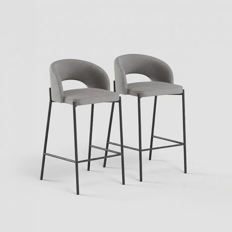 Set de 2 taburetes de cocina en tela y metal con reposapiés Nia - Gris claro