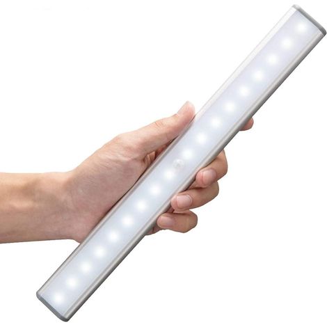 Lampe murale à 18 LED - Rechargeable - USB - Détecteur de mouvement avec capteur - Avec interrupteur - Lumière portable - Veilleuse - Sans câble - Magnétique - Barre lumineuse (argenté) (1/5)