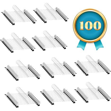 Lot de 100 Cintres Métal Antidérapant avec Pince Porte Manteaux Robe Jupe Pantalon Penderie Armoire