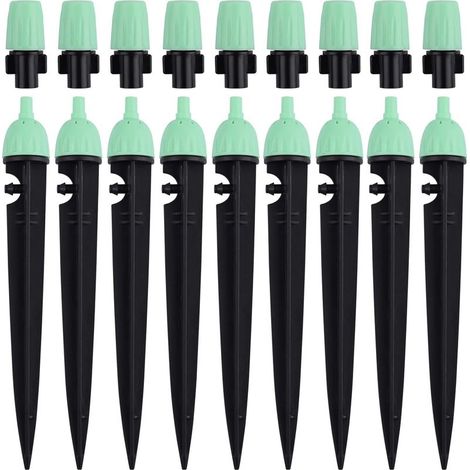 Goutteurs d'irrigation avec Connecteur, 20 Pièces Arroseurs à débit d'eau réglables à 360 degrés 2 en 1 Goutteur pour système d'arrosage goutte à goutte (Vert) (1/5)