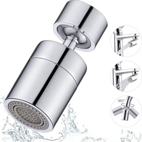 Embout Robinet Cuisine, 360 Degrés De Rotation Double Mode Aérateur De Robinet À Anti-Éclaboussures Brise Jet Robinet Postuler À Évier De Cuisine, Salle De Bain(Pivotant À 80 Degrés) (1/5)