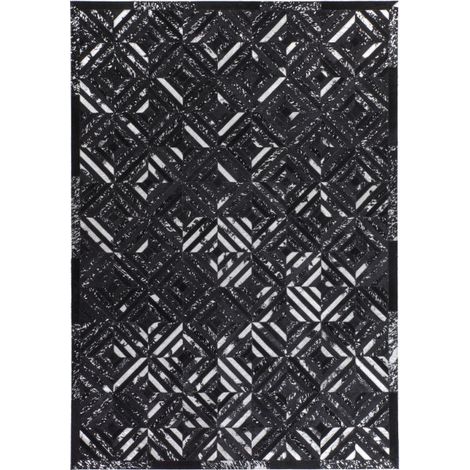 Tapis en Cuir Fait Main "Spark" Noir & Argent 120 x 170 cm (1/4)
