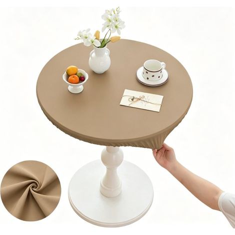 Mantel redondo, Cubremesas, Piel sintética, Impermeable, Fácil de limpiar, Borde elástico, Gris, Apto para mesas con un diámetro de hasta 70 cm (1/5)