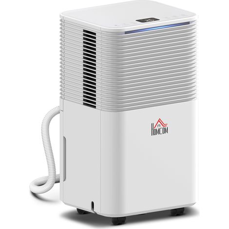Déshumidificateur blanc silencieux 10 L par jour, 3 modes, affichage LED, minuterie 24 h et drainage continu, pratique maison