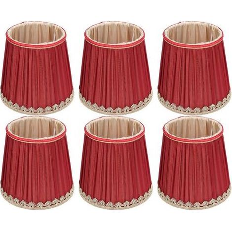 Abat-jour en tissu rouge vin avec bord doré Compatible ampoule E14 Diamètre 15,5 cm Hauteur 14 cm Pour lustres et appliques murales (1/5)