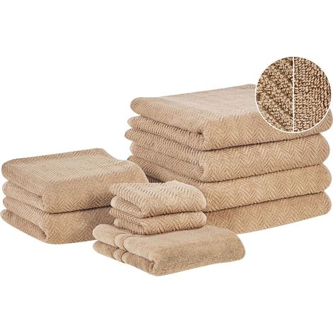 Set of 9 Towels MITIARO Terry Cotton Sand Beige