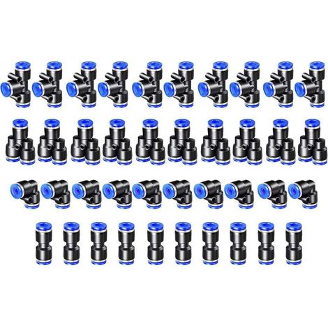 40PCS Connecteur Pneumatique Raccord Pneumatique 4mm Raccords Rapide Air comprimé 4 Formes pour Etancher Raccord Tube Air Comprimé-Type-Y/T/Droit/Angle.. (1/5)